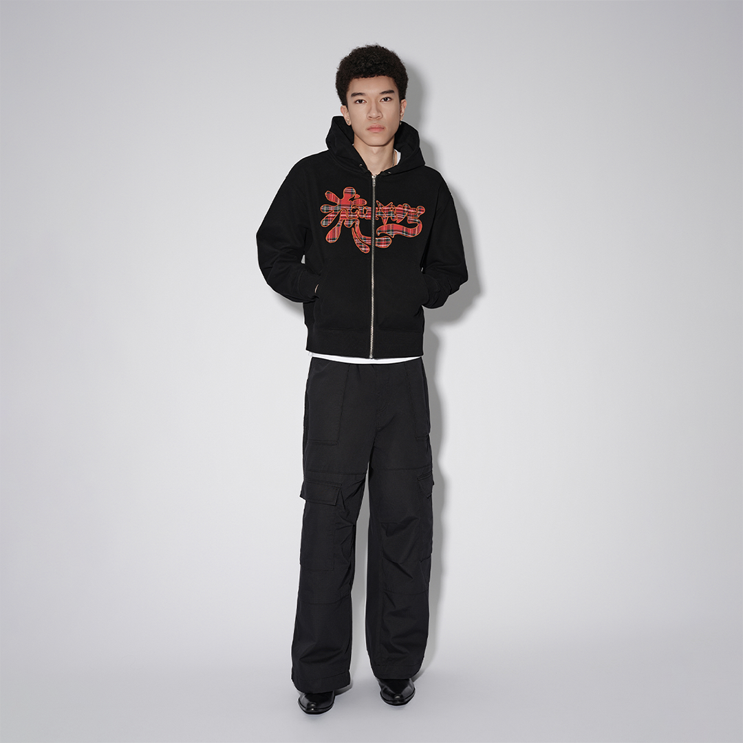 Graffiti Zip Up Hooded [BLACK/PLAID]