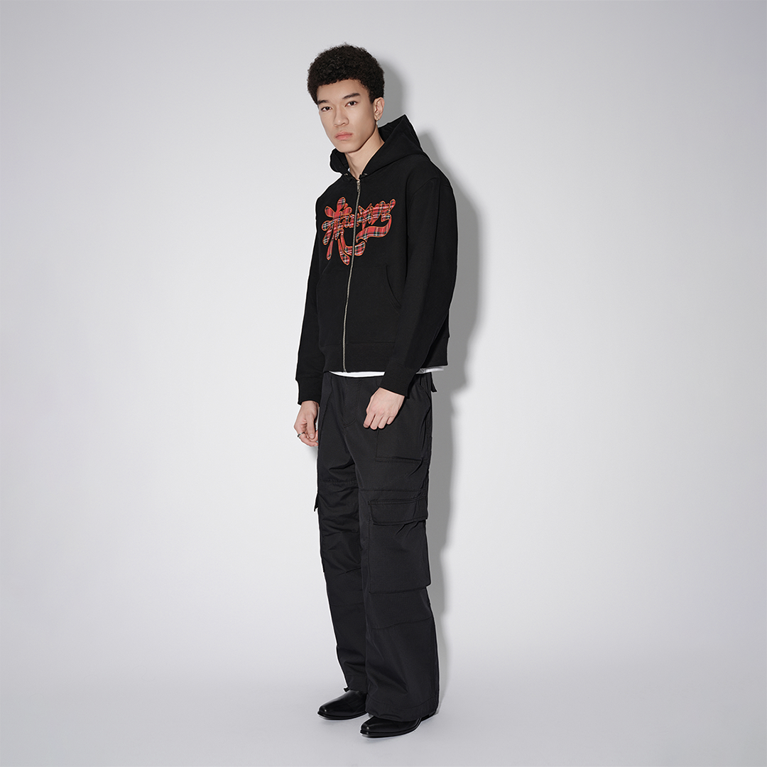 Graffiti Zip Up Hooded [BLACK/PLAID]