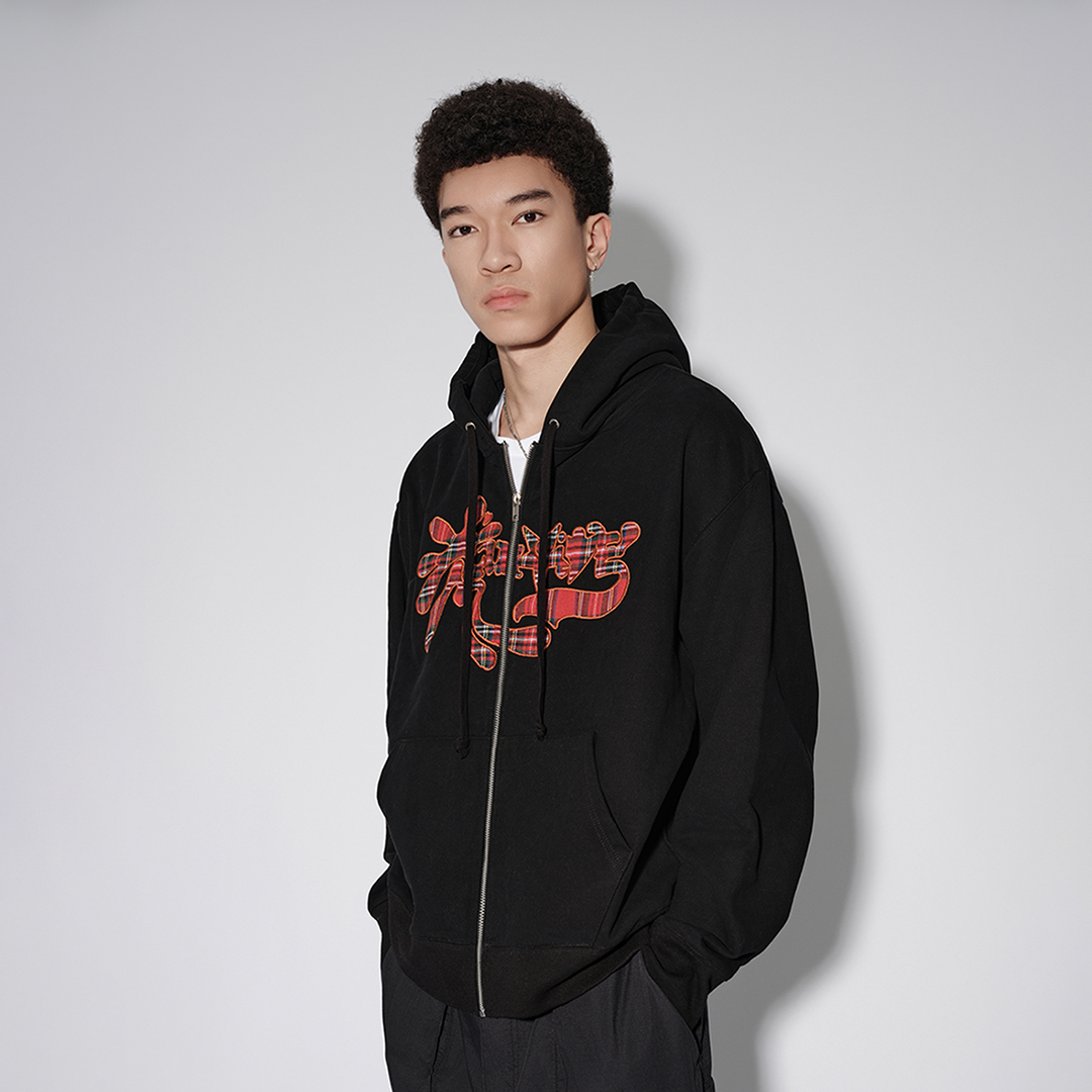 Graffiti Zip Up Hooded [BLACK/PLAID]
