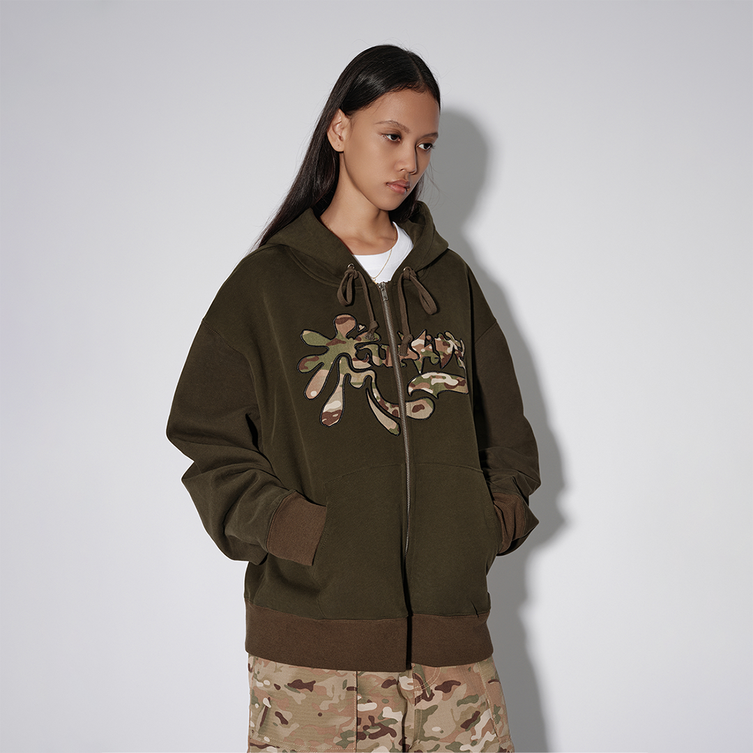 Graffiti Zip Up Hooded [GREEN/CAMO]